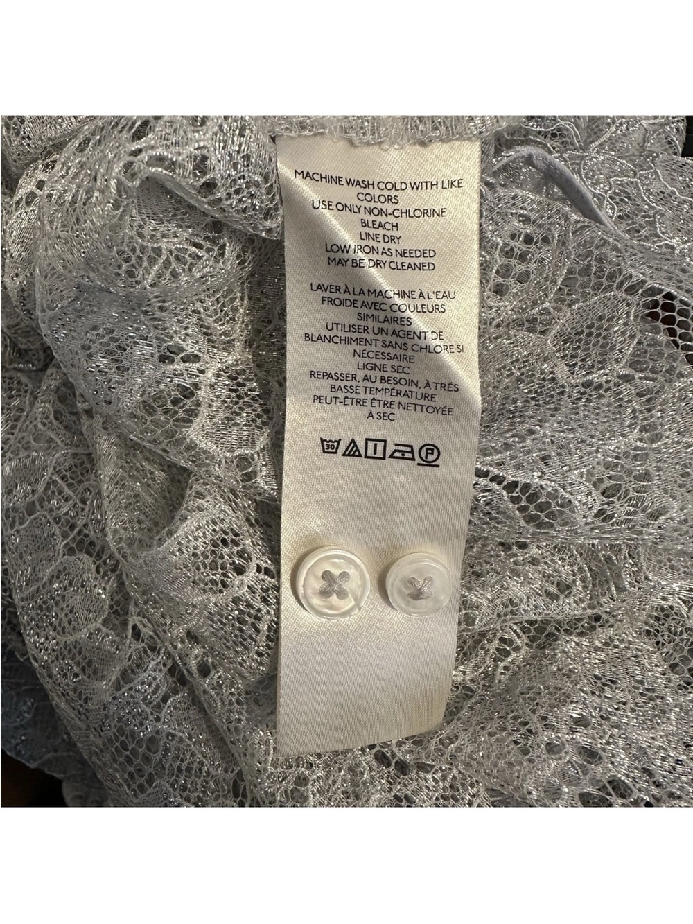 By Anthropologie Metallic Lace Buttondown Shirt Sz XS GRAY Part Top Long Sleeve - Picture 14 of 14